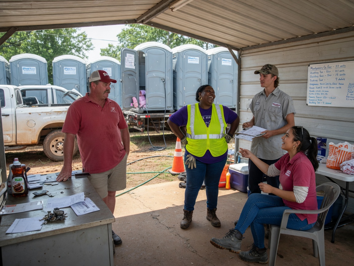 The Merrimack Portable Toilets team at work in Huntsville